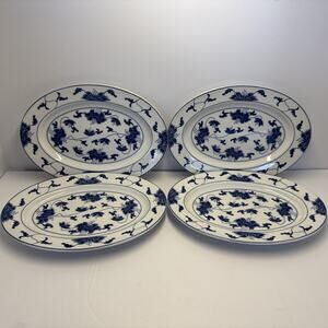 Set of 4 Tatung Blue Water Lily 0517 Oval Platters 9.25 x 6.5 New NOS Vintage